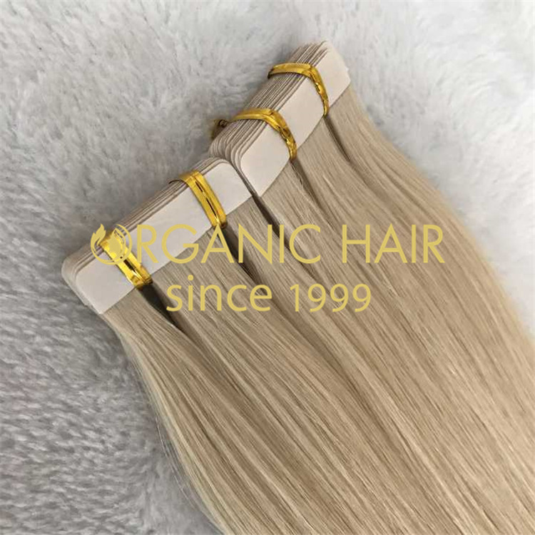 Blonde color hair tape in hair extensions H81